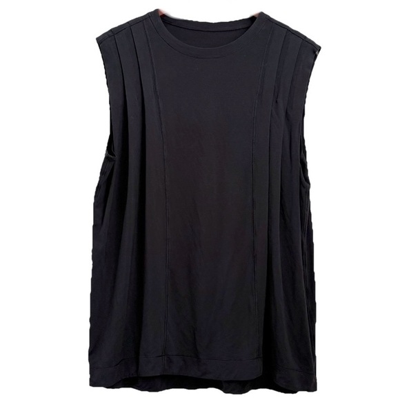 LULULEMON Black Modal Pleated Shoulder Tank Relaxed Oversized Top Size L - Picture 1 of 12